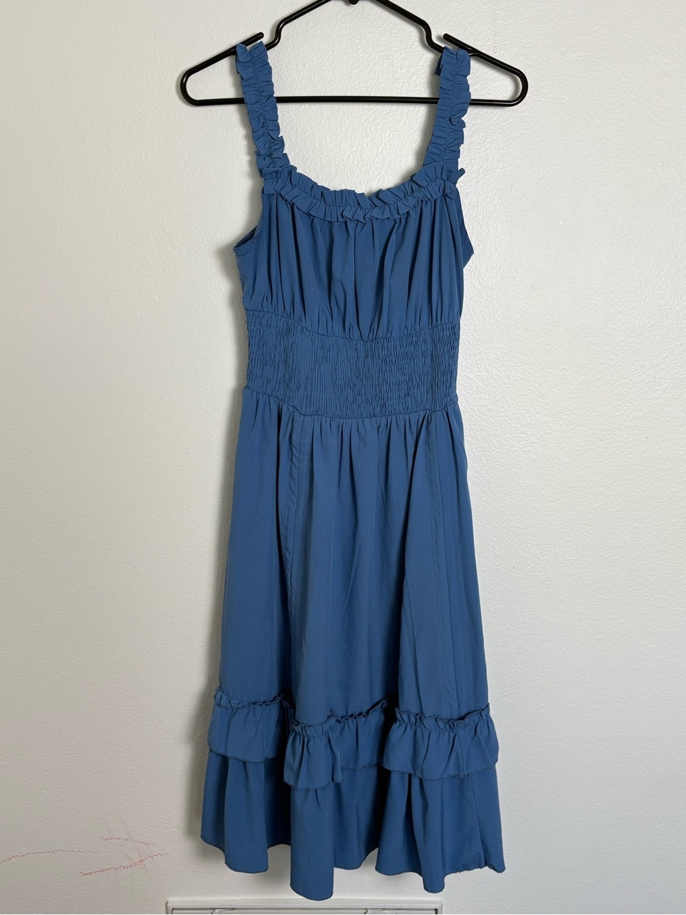 Scarlet Darkness Smocked Waist Blue Ruffle Strap Dress Size Small